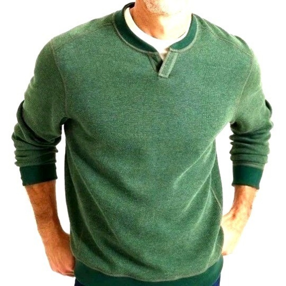 TOMMY BAHAMA Men's XL Green Gray Flip Coast Abaco Reversible Pullover Sweatshirt